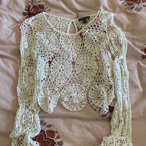 PacSun White Lace Crop with Bell Sleeves